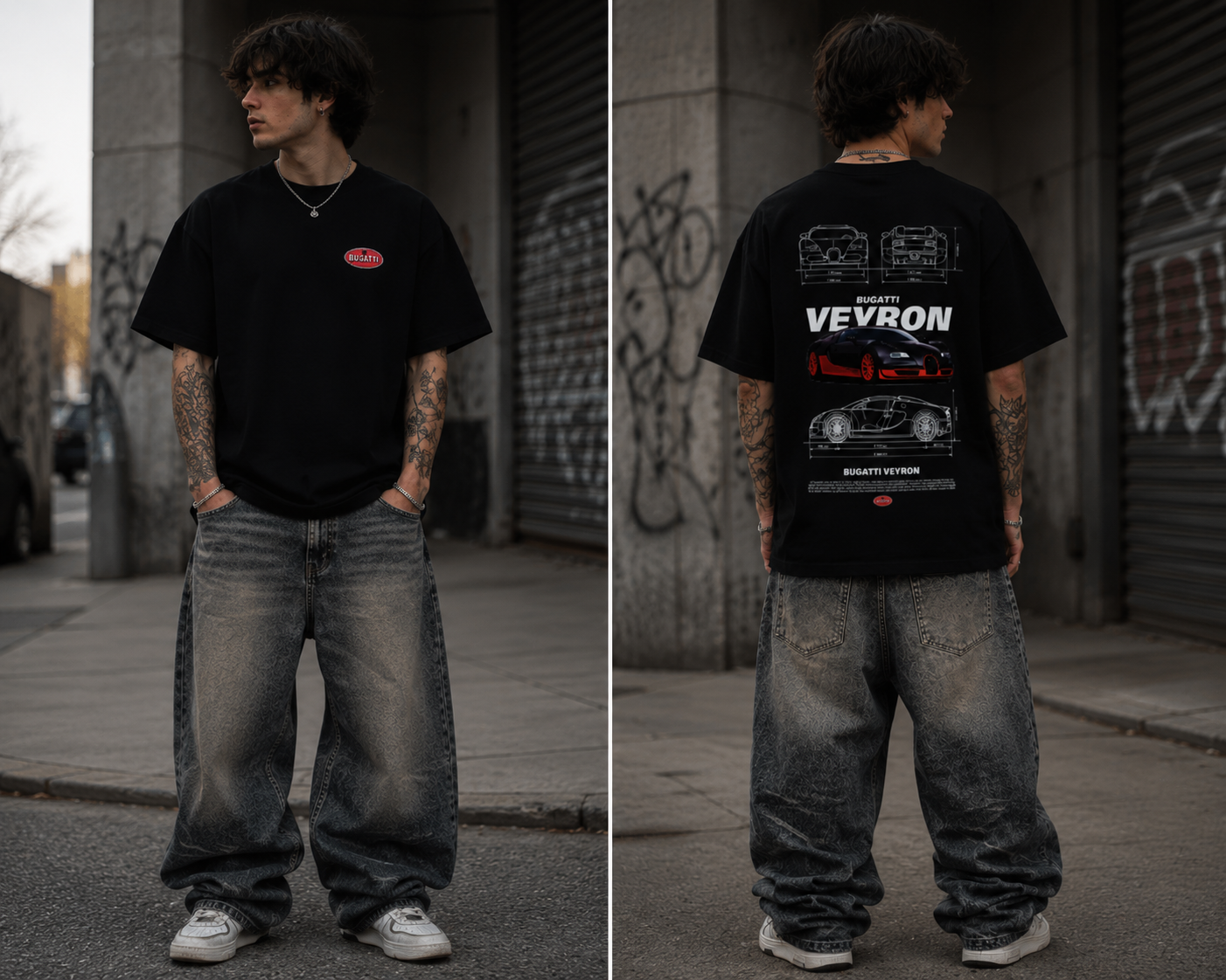Bugatti Veyron Blueprint Oversized Streetwear T-Shirt